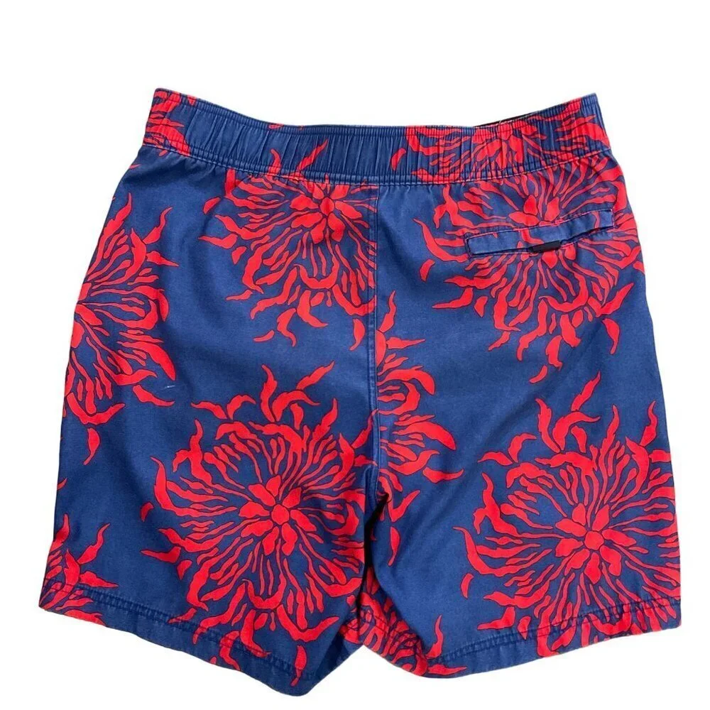 Nautica Mens M‎ Floral Tropical Swim Trunks Blue Red Coastal Beach Board Shorts